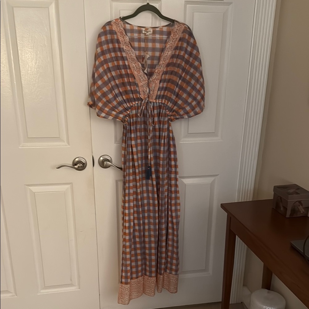 Cost Plus World Market Gingham Kaftan Style Dress